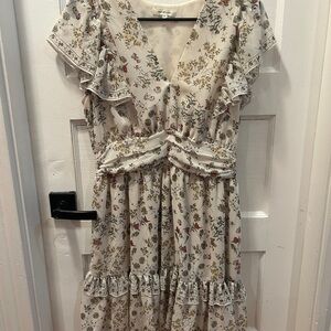 Floral V-Neck Dress with Ruffle Sleeves